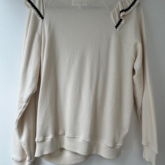 The Great V Neck Ruffle Sweater in Ivory & Black - Picture 2 of 2